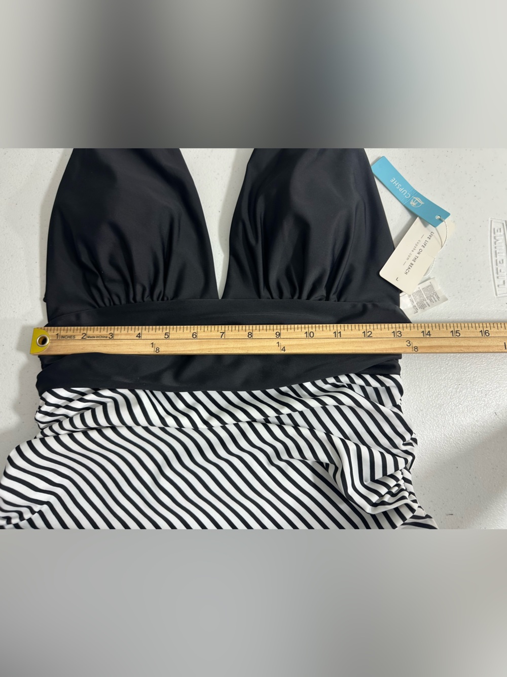 NEW Cupshe Sz L Black & White Striped Ruched Sides Maternity One-Piece Swimsuit - Picture 5 of 6